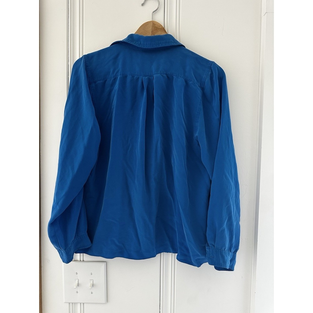 Vintage Rafaella 100% Silk 12‎ Blouse Cobalt Blue Pintuck Button Up Quiet Luxury - Picture 2 of 7